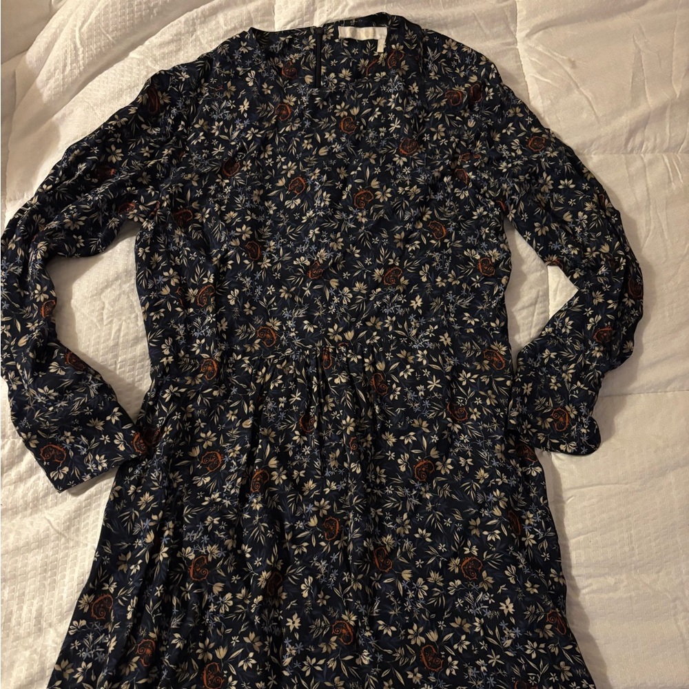 Chloe Silk Long Sleeve Mini Dresse - Blue Floral